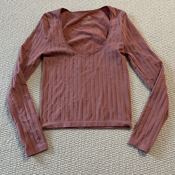 Free People ribbed pink Lucky You Scoop Neck Shirt medium / large - Picture 2 of 8